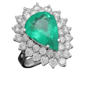 7.40ct Natural Emerald & Diamond 14k Solid White Gold Ring