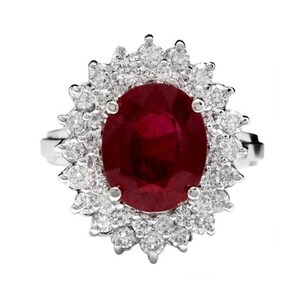 8.50 Carats Red Ruby and Natural Diamond 14k Solid White Gold Ring