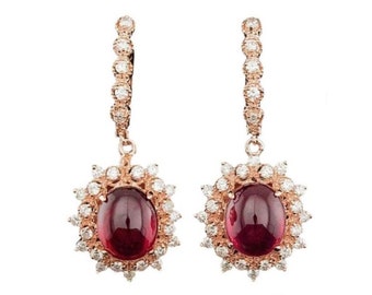 15.40Ct Natural Ruby and Diamond 14K Solid Rose Gold Earrings