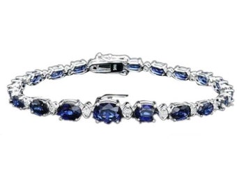 Bransoletka z litego białego złota 14K z naturalnym szafirem i diamentami w kolorze niebieskim 12,60