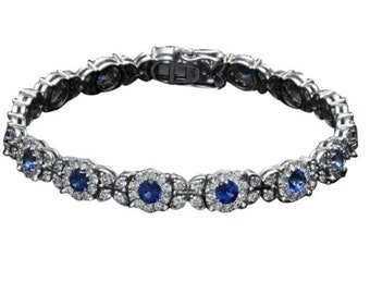 Bransoleta z litego białego złota 14K z naturalnym szafirem niebieskim i diamentami 9,40