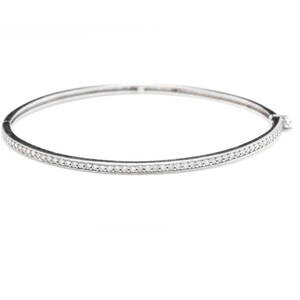 0.75 Carat Natural Diamond 14k Solid White Gold Bangle Bracelet