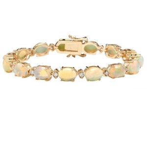 20.00ct Natural Ethiopian Opal and Diamond 14k Yellow Gold Bracelet