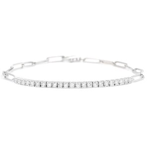 0.90 Carats Stunning Natural Diamond 14K Solid White Gold Tennis Paperclip Style Bracelet