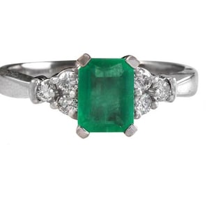 2.50ct Natural Emerald & Diamond 14k Solid White Gold Ring