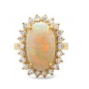 7.00ct Natural Australian Opal and Diamond 14k Solid Yellow Gold Ring