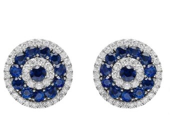Brincos de ouro branco maciço 14K com safira natural e diamante de 6,20 quilates