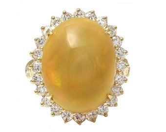 10.50ct Natuurlijke Ethiopische Opaal en Diamant 14k Massief Geel Goud Ring