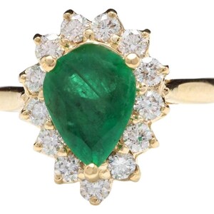 3.00ct Natural Emerald & Diamond 14k Solid Yellow Gold Ring