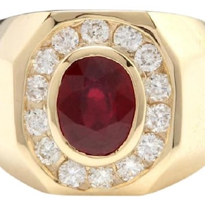 4.60ct Natural Ruby and Diamond 14k Solid Yellow Gold Men&#39;s Ring
