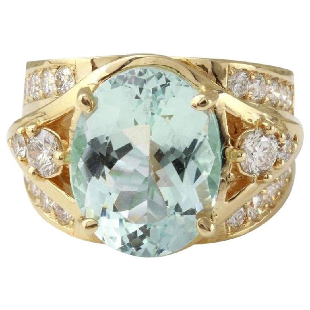 7.71ct Natural Aquamarine and Diamond 14K Solid Yellow Gold Ring - Etsy
