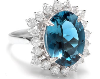 14Kホワイトゴールド　指輪　ブルートパーズ　ダイヤ スイスブルートパーズ チェスカット ダイヤモンド ホワイトゴールド