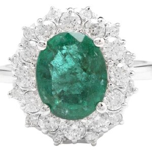 4.50ct Natural Emerald & Diamond Solid 14k White Gold Ring