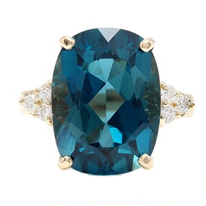 9.85ct Natural London Blue Topaz & Diamond 14k Yellow Gold Solid Ring