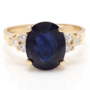 5.75ct Natural Blue Sapphire & Diamond 14k Solid Yellow Gold Ring