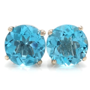 4.50 Carats Natural Swiss Blue Topaz 14k Solid White Gold Stud Earrings