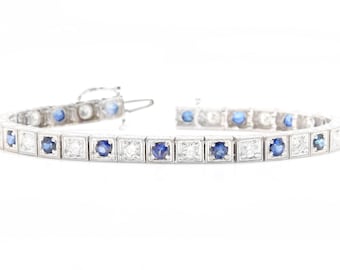 Bransoleta z litego białego złota 14k z naturalnym szafirem i diamentami 4,80