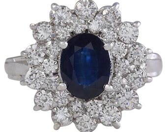 2.70ct Natural Blue Sapphire & Diamond 14k Solid White Gold Ring