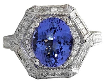 5.35 Karat natürliche Tanzanit und Diamant 18 k Weißgold Ring