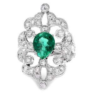 3.25ct Natural Emerald & Diamond 14k Solid White Gold Ring