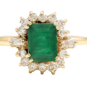 1.60ct Natural Emerald & Diamond 14k Solid Yellow Gold Ring