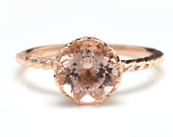 1.50 Carats Natural Morganite 14K Solid Rose Gold Ring
