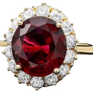 6.20 Carats Natural Tourmaline and Diamond 14k Solid Yellow Gold Ring