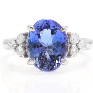 3.85 Carats Natural Tanzanite and Diamond 14k Solid  White Gold Ring