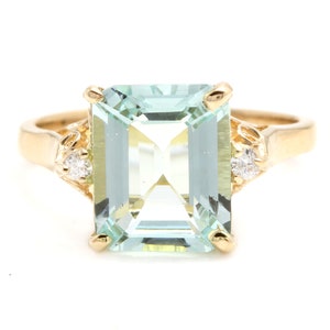 3.58 Karat Beeindruckender natürlicher Aquamarin und Diamant 14K Gelbgold Ring