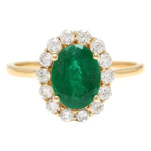 2.50ct Natural Emerald & Diamond 14k Yellow Gold Solid Ring