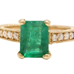 3.00ct Natural Emerald & Diamond 14k Solid Yellow Gold Ring