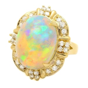 12.70ct Natürlicher äthiopischer Opal und Diamant 14k massives Gelbgold Ring