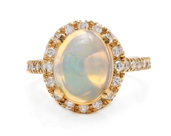 5.10 Ct Natuurlijke Ethiopische Opaal en Diamant 14k Massief Geel Goud Ring