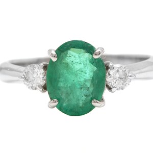 2.06ct Natural Emerald & Diamond 14k Solid White Gold Ring