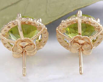 6.7カラット14 K Solidゴールドスタッドイヤリング天然ペリドット 14金ホワイトゴールド 2mm天然ペリドット シンプルスタッドピアス N