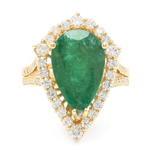 8.20ct Natural Emerald & Diamond 14k Yellow Gold Solid Ring
