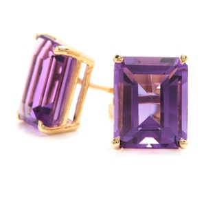 6.00 Carats Natural Amethyst 14k Solid Yellow Gold Stud Earrings