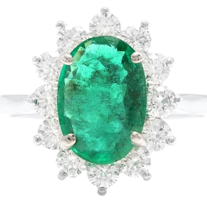 5.50ct Natural Emerald & Diamond 14k Solid White Gold Ring