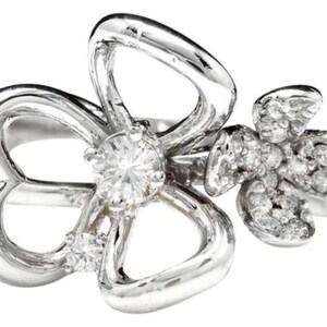 Superb Natural Diamond 14k Solid White Gold Flower Ring