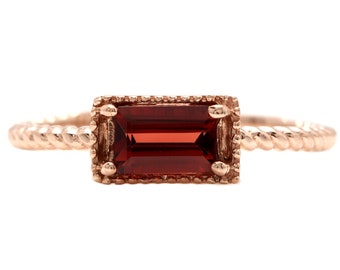 Exquisito Granate Natural 14K Anillo de Oro Rosa Macizo