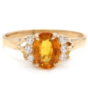 1.65ct Natural Orange Sapphire & Diamond 14k Solid Yellow Gold Ring