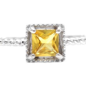 Natural Yellow Sapphire 14K Solid White Gold Ring