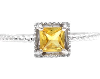 Natuurlijke gele saffier 14K massief witgouden ring