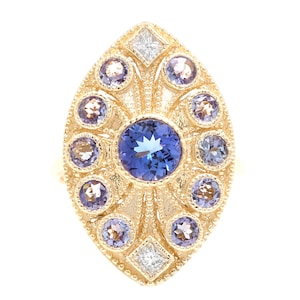 2.44 Quilates Tanzanita Natural y Diamante 14k Anillo de Oro Amarillo Sólido
