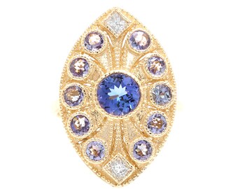 2.44 Carats Natural Tanzanite and Diamond 14k Solid Yellow Gold Ring