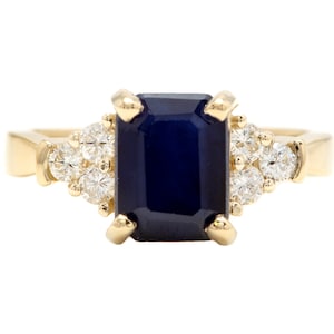 3.85 Carats Natural Sapphire and Diamond 14k Solid Yellow Gold Ring