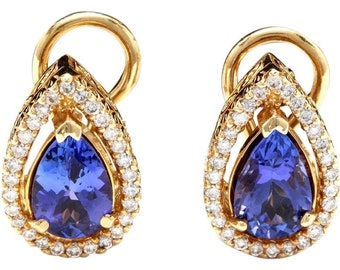 3.75ct Natural Tanzanite and Diamond 14k Solid Yellow Gold Earrings