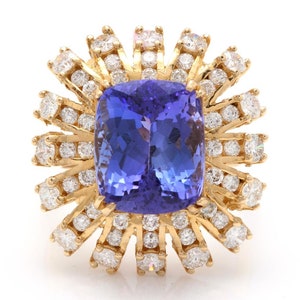 Anillo de oro amarillo sólido de 10.20 quilates de tanzanita natural y diamante de 14k