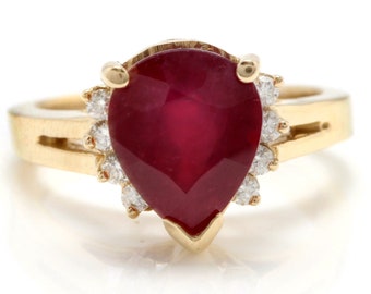 4.90 Carats Natural Red Ruby and Diamond 14k Solid Yellow Gold Ring