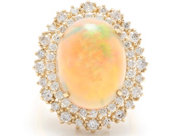 8.50ct Natuurlijke Ethiopische Opaal en Diamant 14k Massief Geel Goud Ring